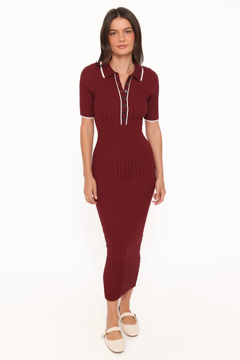 Conner Short Sleeve Knit Dress - Burgundy
