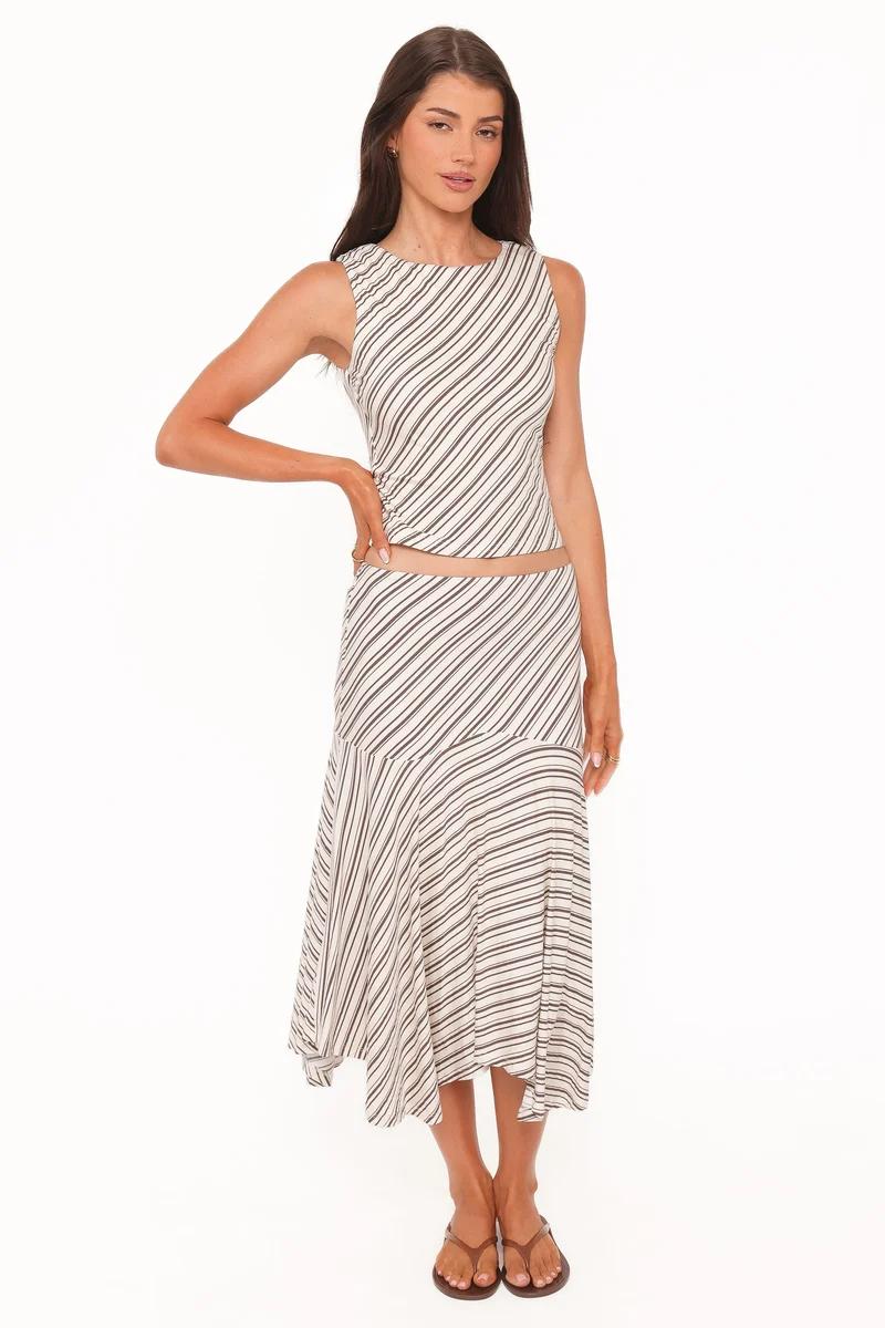 Amber Skirt Set - Cream/Brown Stripe