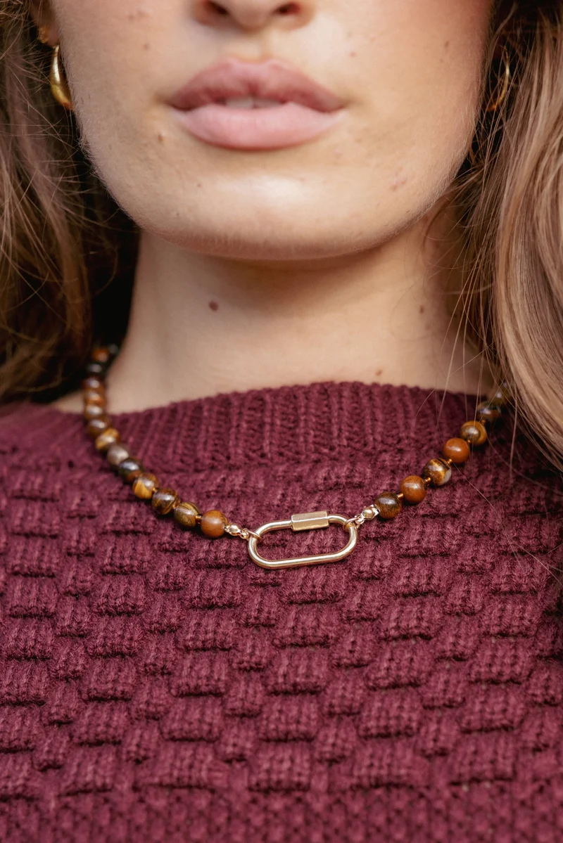 Ashtyn Beaded Gold Clasp Necklace - Brown