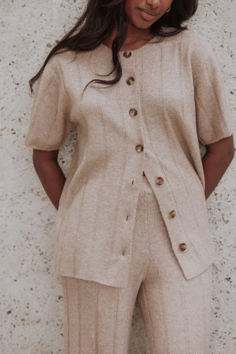 Wallace Wide Rib Pant Set - Camel
