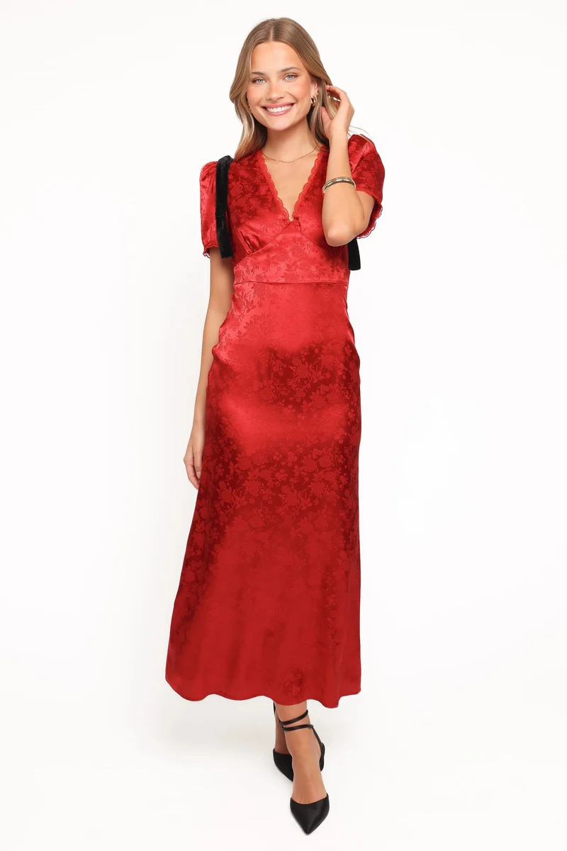 Lomandra Maxi Dress - Red Jacquard