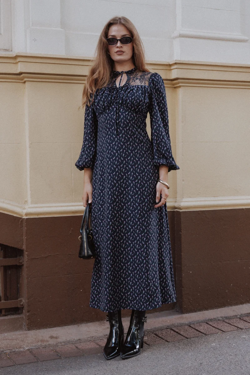 Tillie Long Sleeve Maxi Dress - Navy Tulip Floral