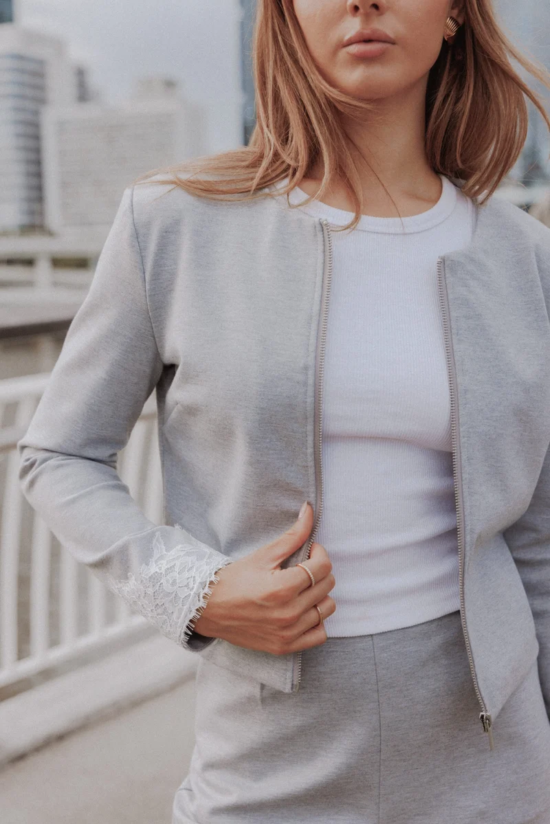 Cinzia Cropped Ponte Jacket - Heather Grey