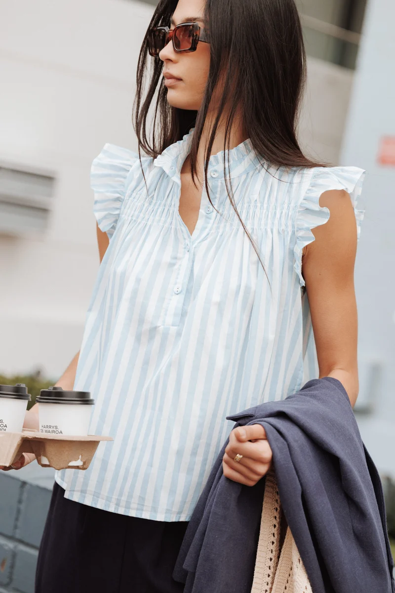 Riella Sleeveless Shirt - Blue/White Stripe