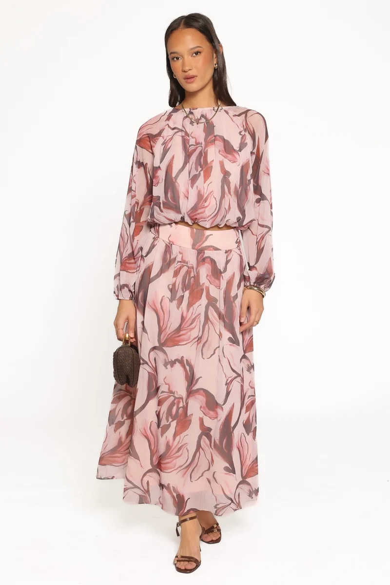 Lorei Chiffon Skirt Set - Pink Petal
