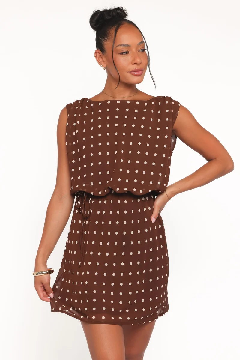Kimberly Mini Dress - Brown Polka Dot