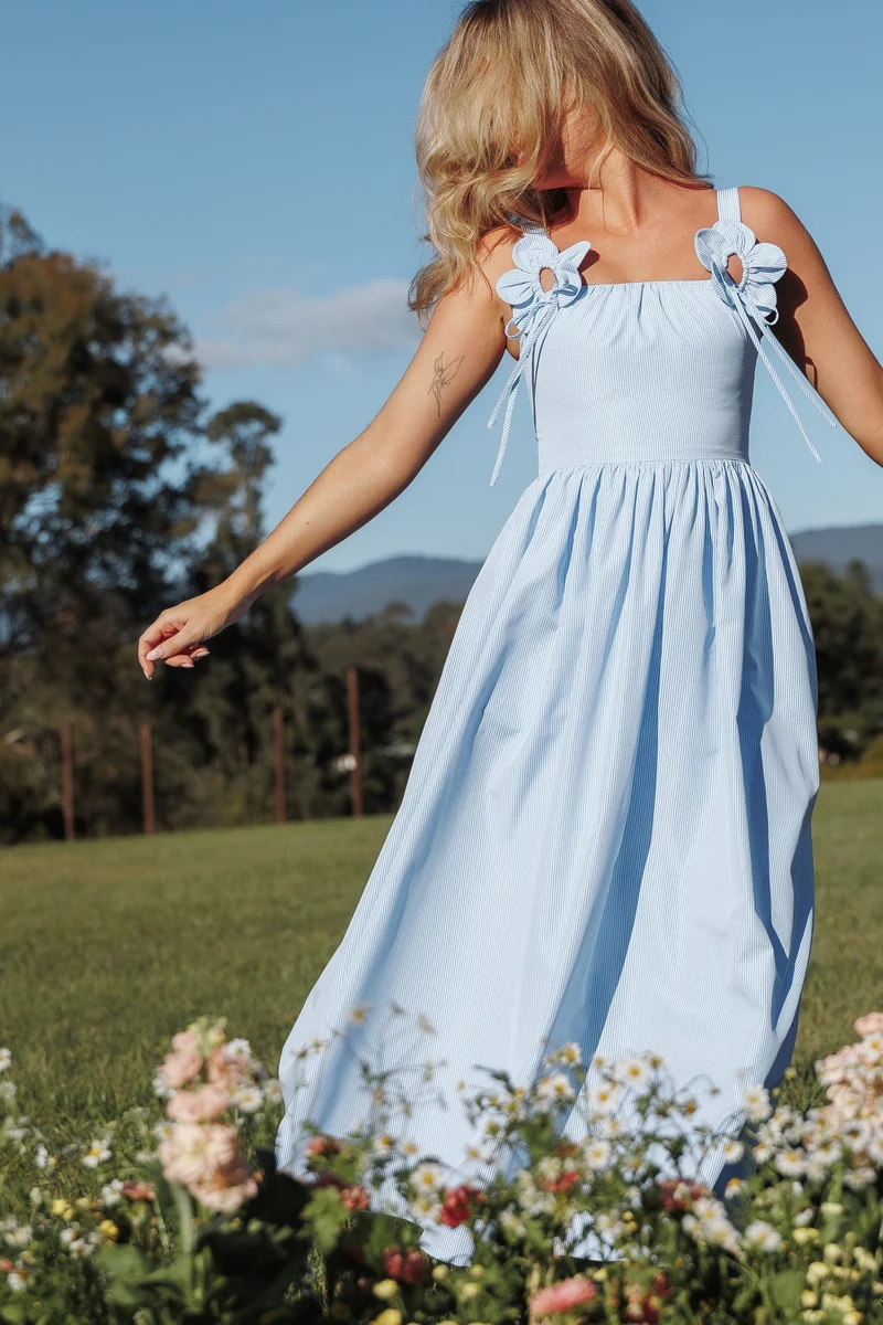 Alden Maxi Dress - Baby Blue Gingham