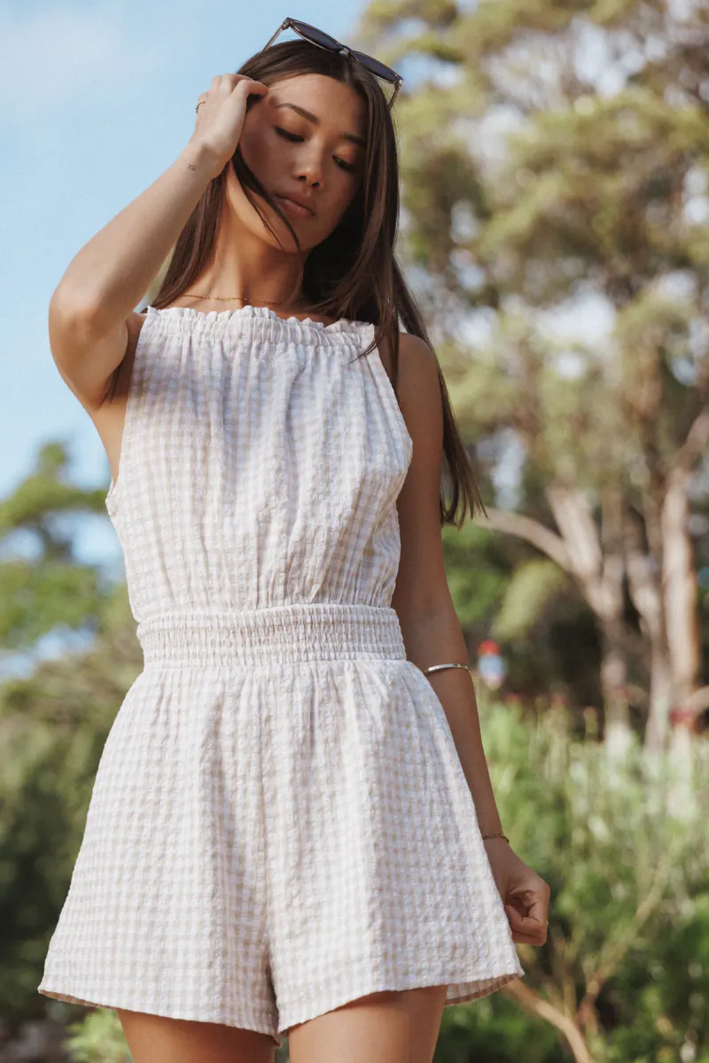 Felicity Playsuit - Beige Gingham