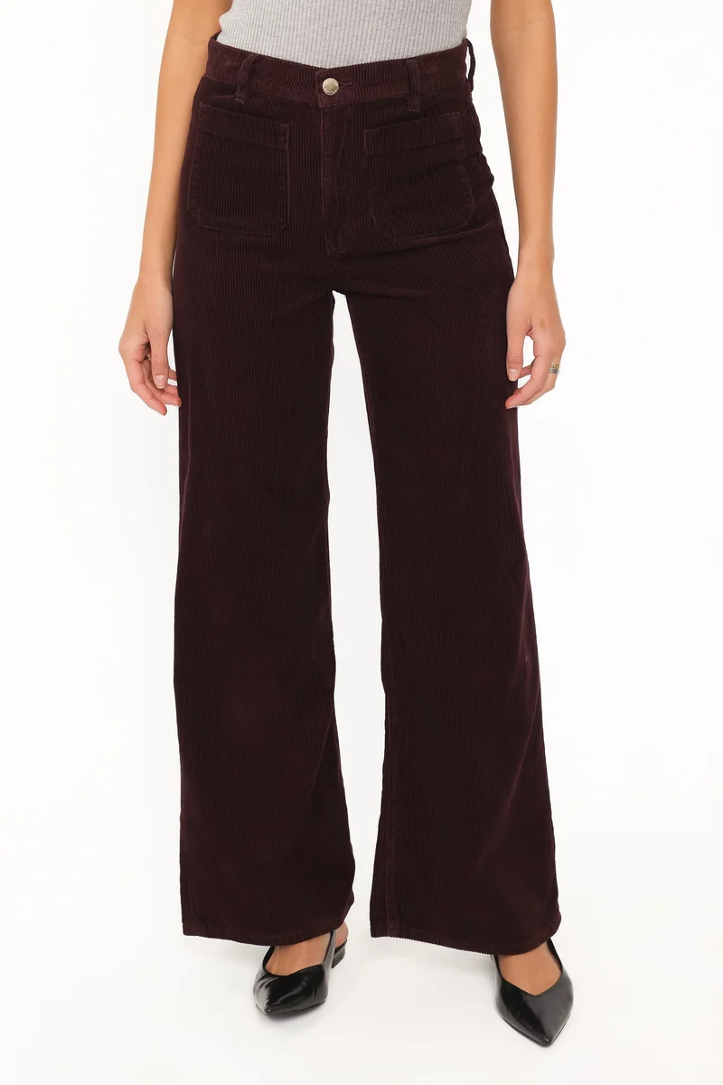 Rollas Relaxed Sailor Long Jeans - Cord Dark Cherry