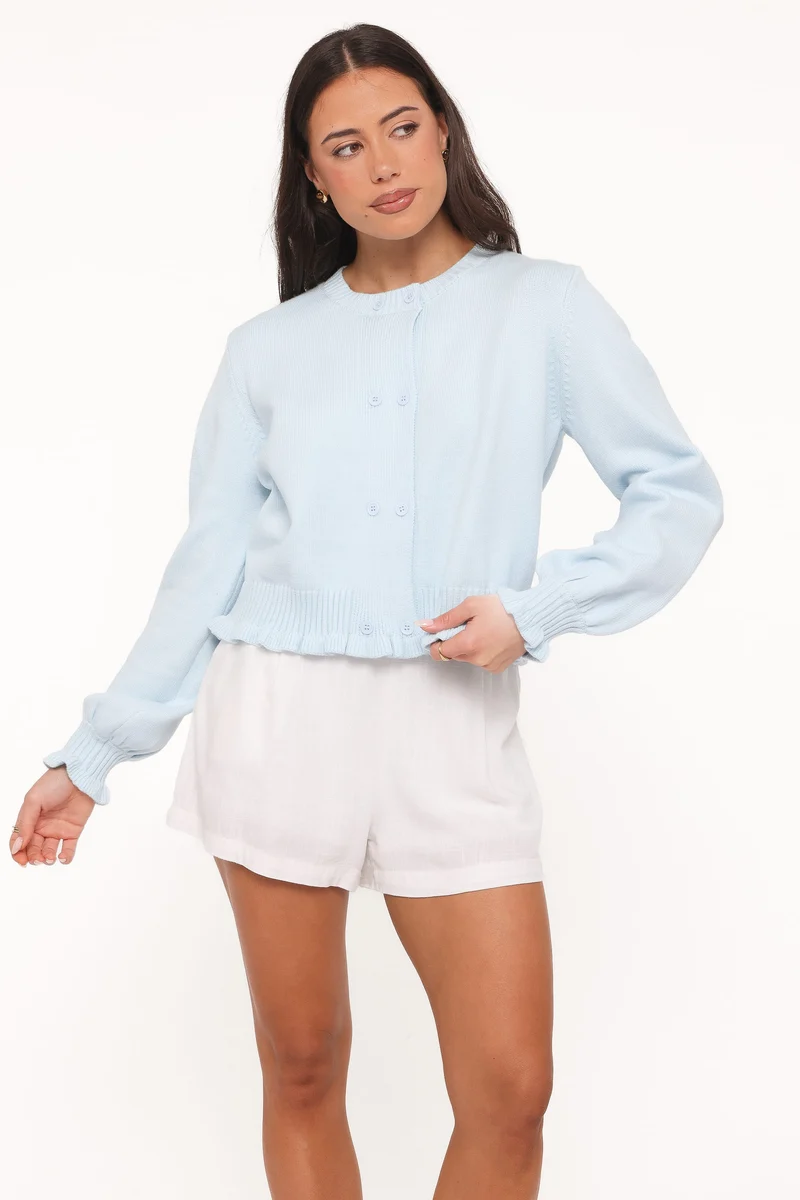 Marjorie Frill Cardigan - Pale Blue