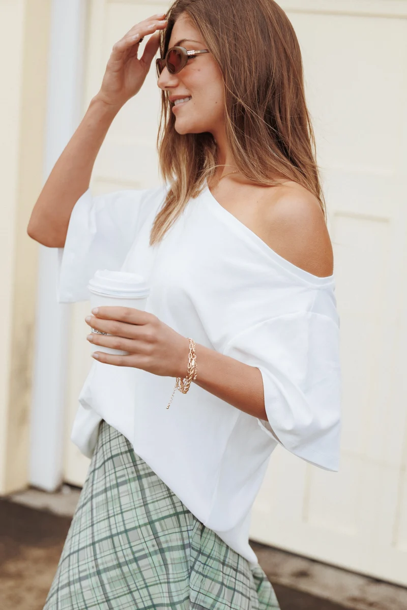 Rylan One Shoulder Tee - White