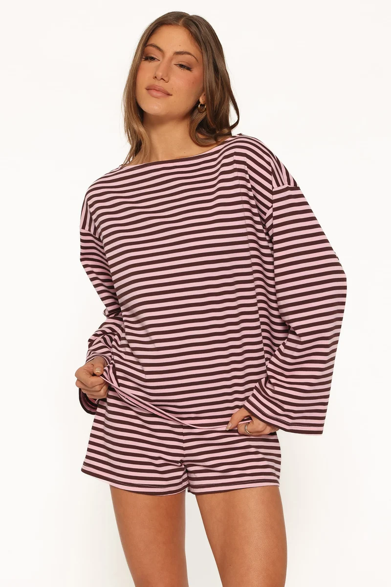 Tallulah Knit Short Set - Pink Stripe