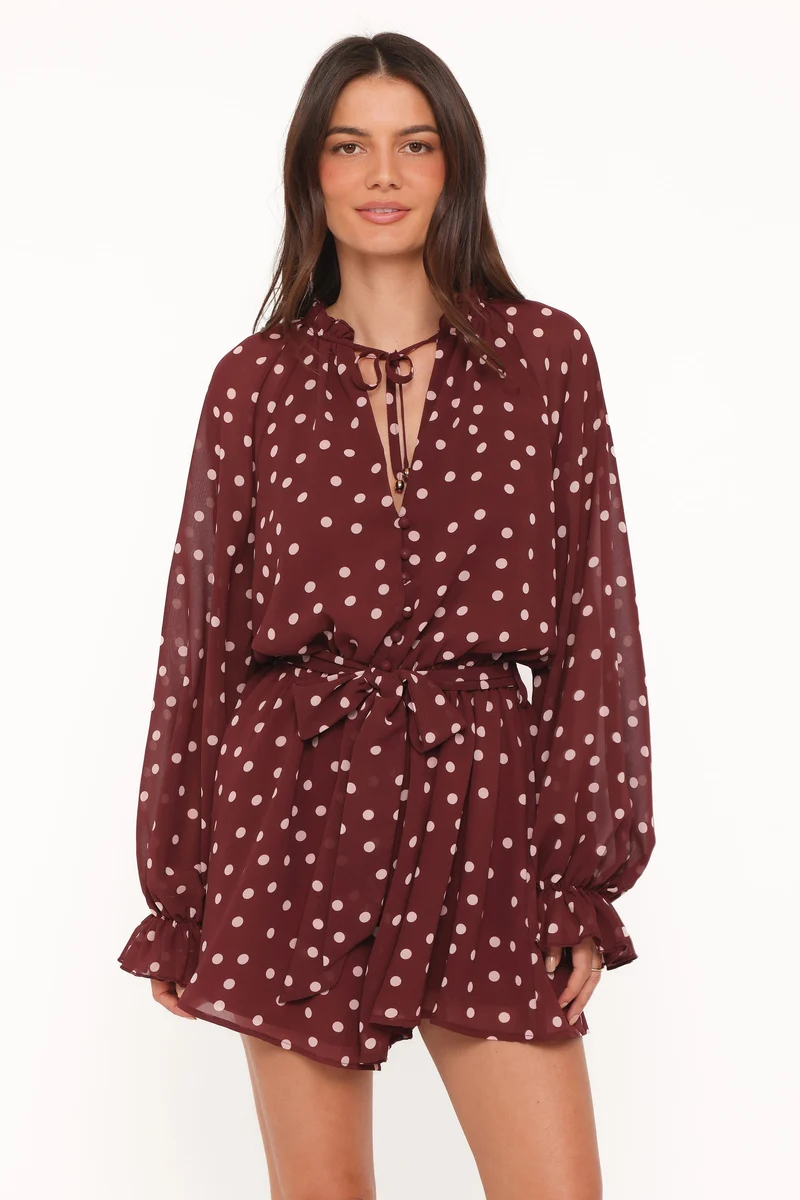 Michelle Playsuit - Burgundy Polka Dot