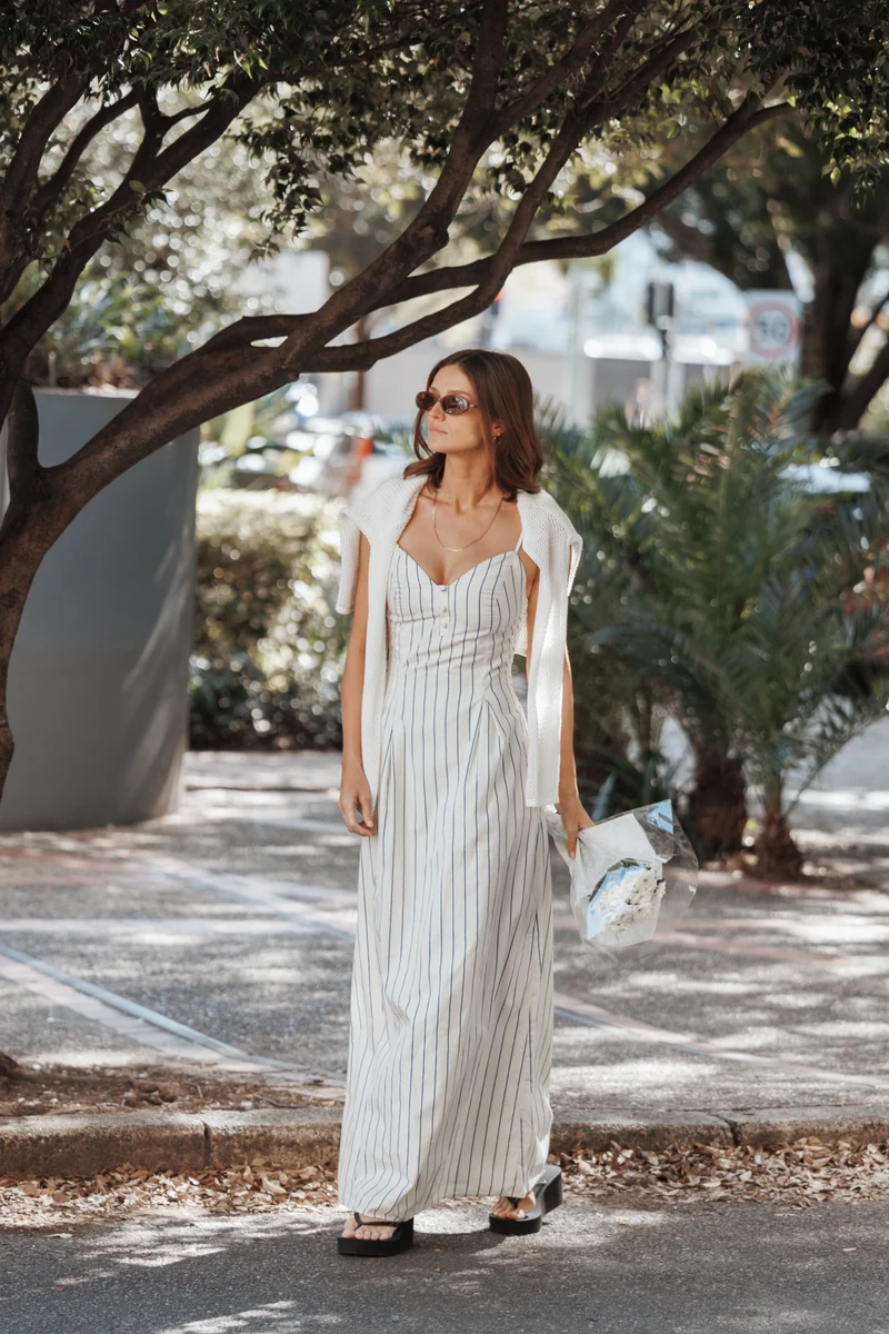 Jordin Maxi Dress - Ivory/Blue Stripe
