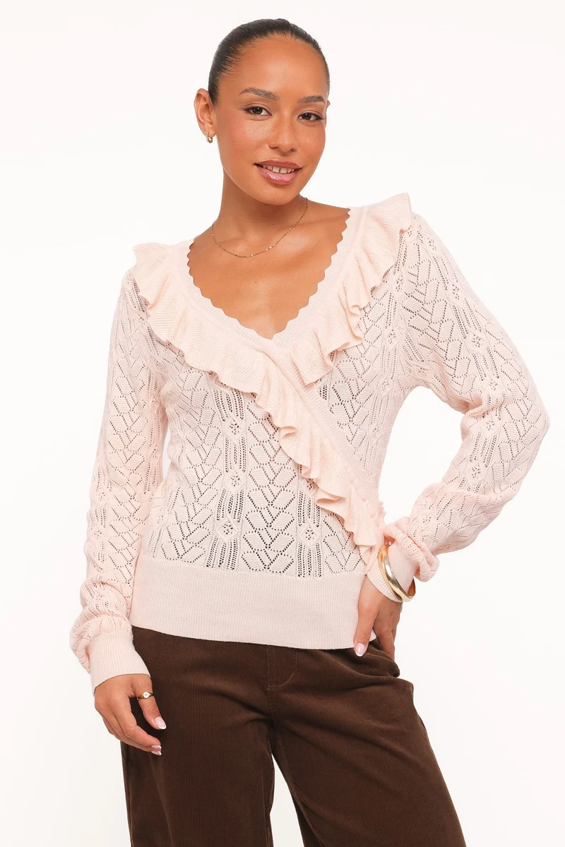 Fabiola Lace Pointelle Top - Pale Pink