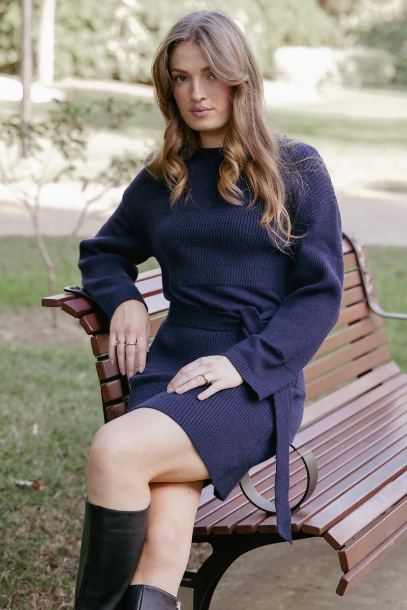 Lucca Mini Sweater Dress - Navy