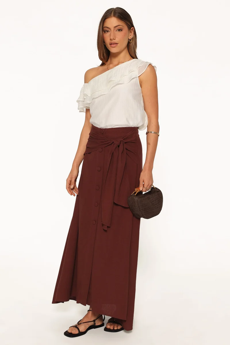 Frannie Linen Blend Midi Skirt - Dark Brown