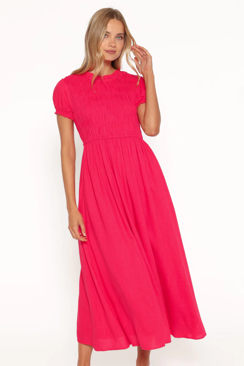Darla Puff Sleeve Dress - Hot Coral