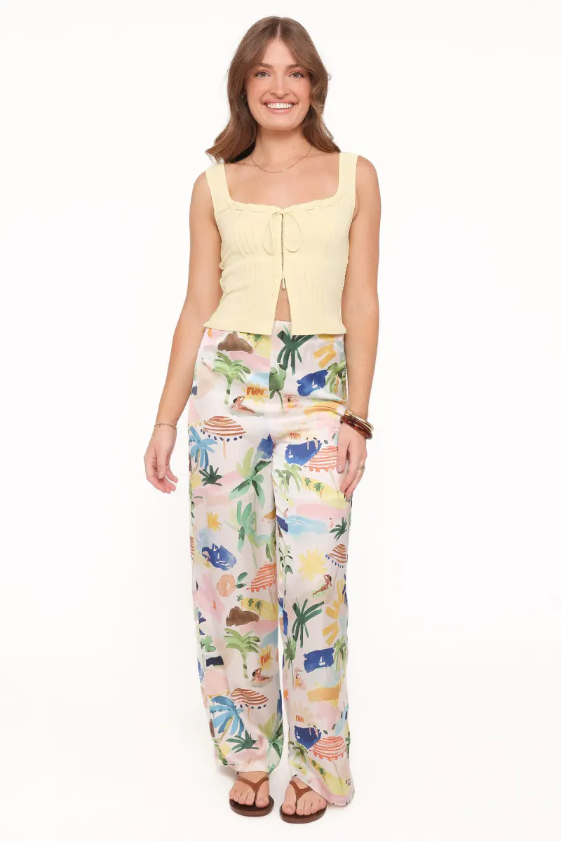 Alba Wide Leg Pant - Cream Resort Isle