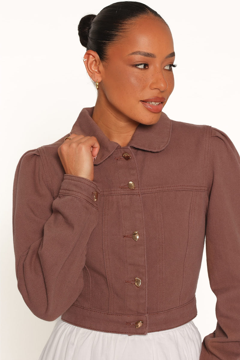 Faven Cropped Denim Jacket - Chocolate Brown