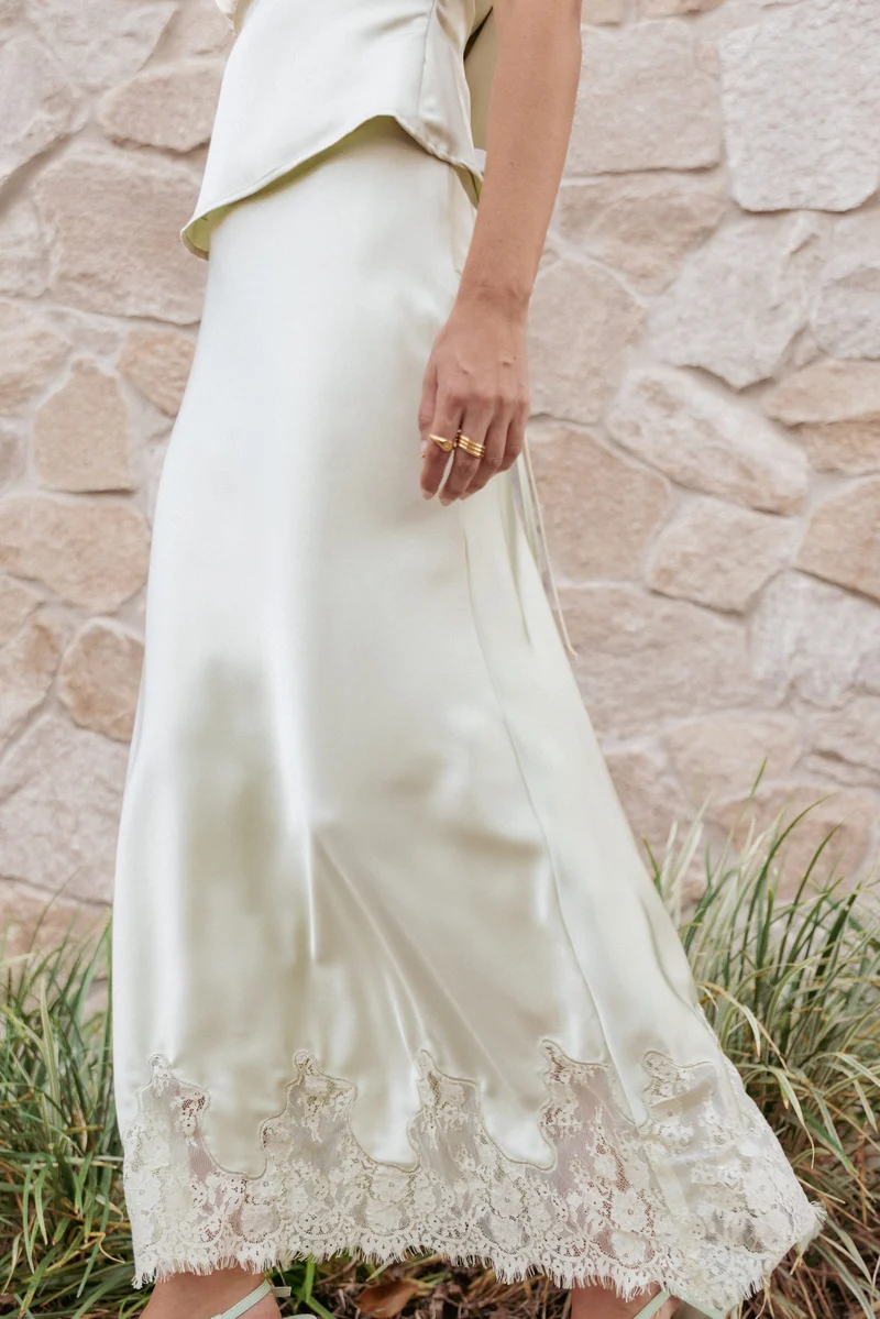 Alira Lace Trim Midi Skirt - Sage