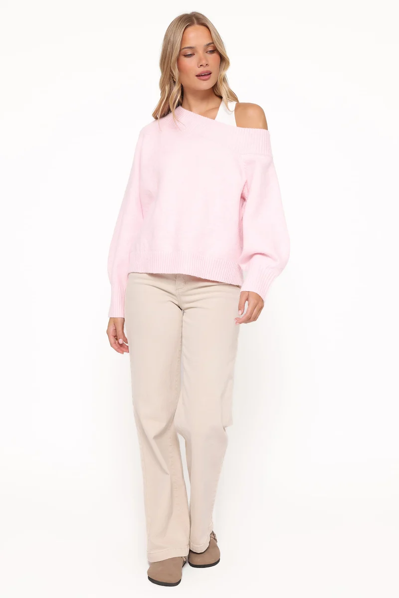 Ailis Off Shoulder Sweater - Pink