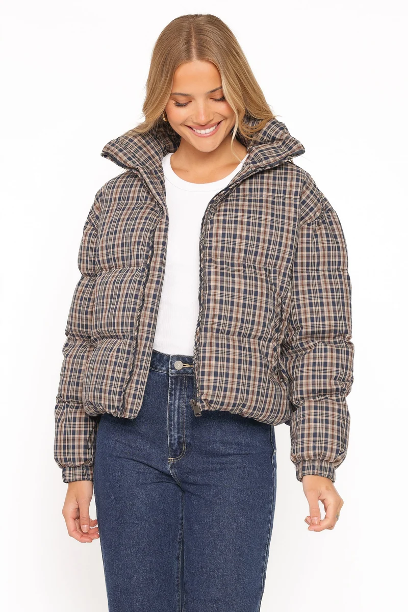 Chester Puffer Jacket - Brown Plaid