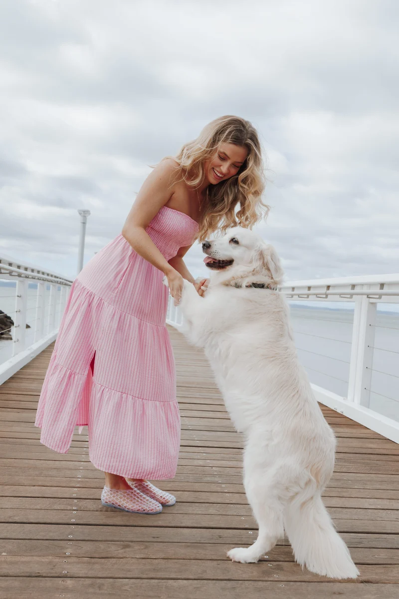 Maisie Strapless Midi Dress - Pink Stripe