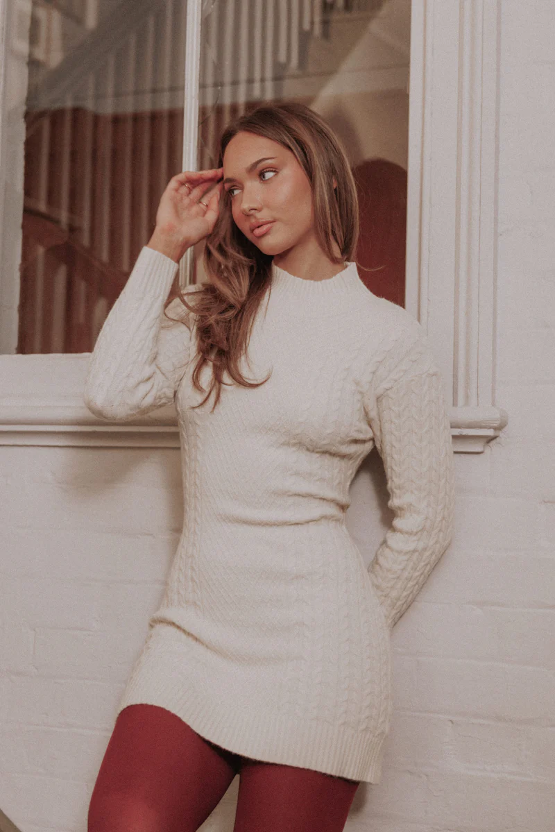 Espa Cable Knit Sweater Mini Dress - Cream