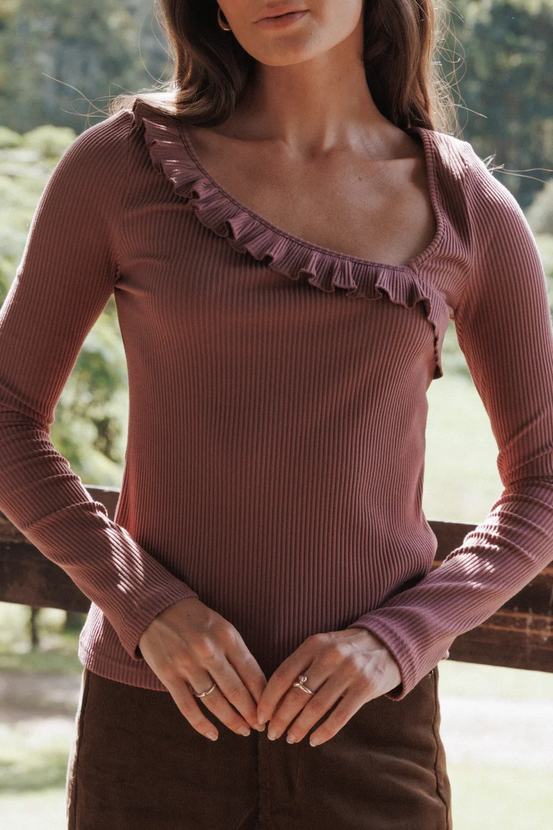 Evanna Frill Neck Top - Burgundy
