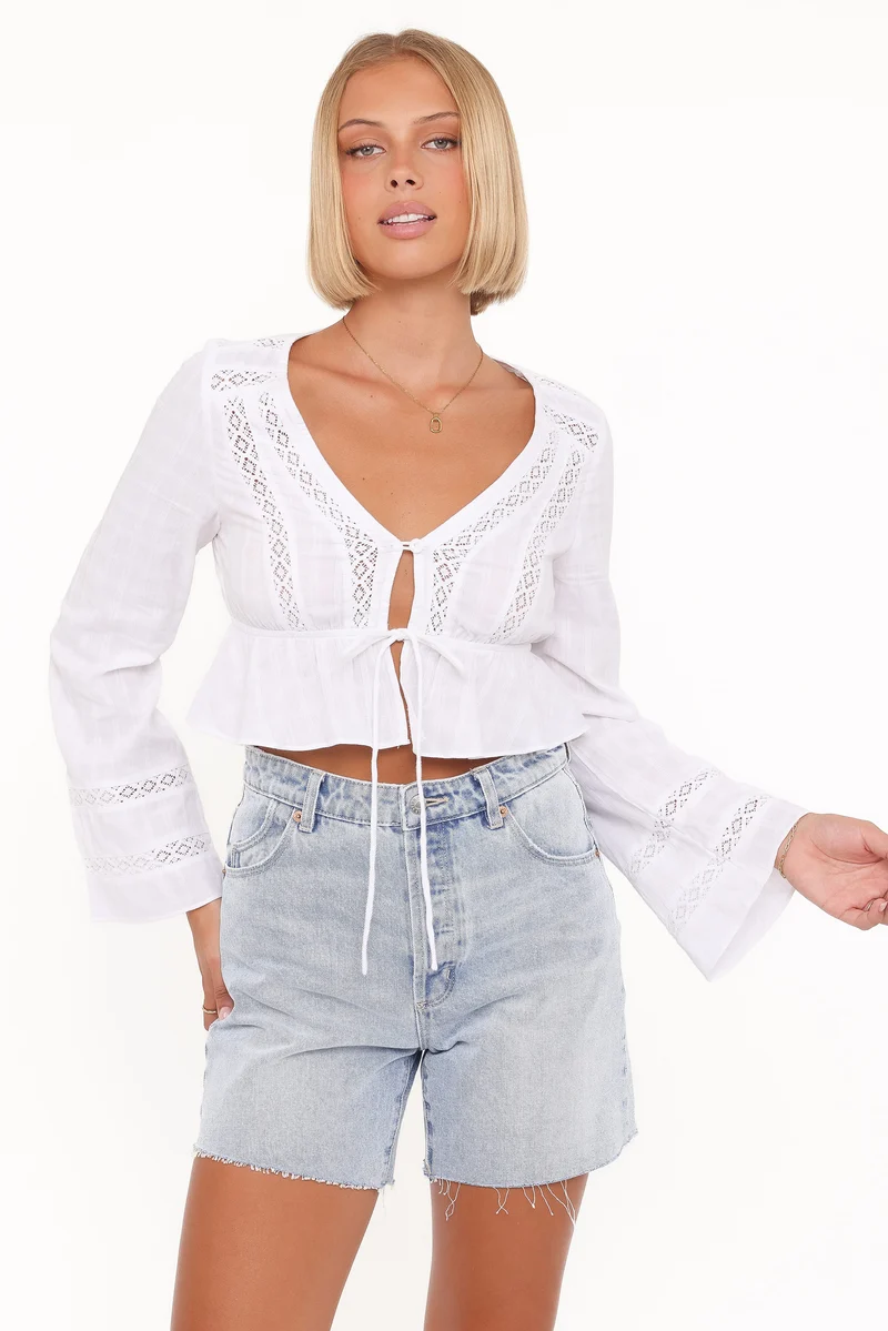 Reed Long Sleeve Top - White
