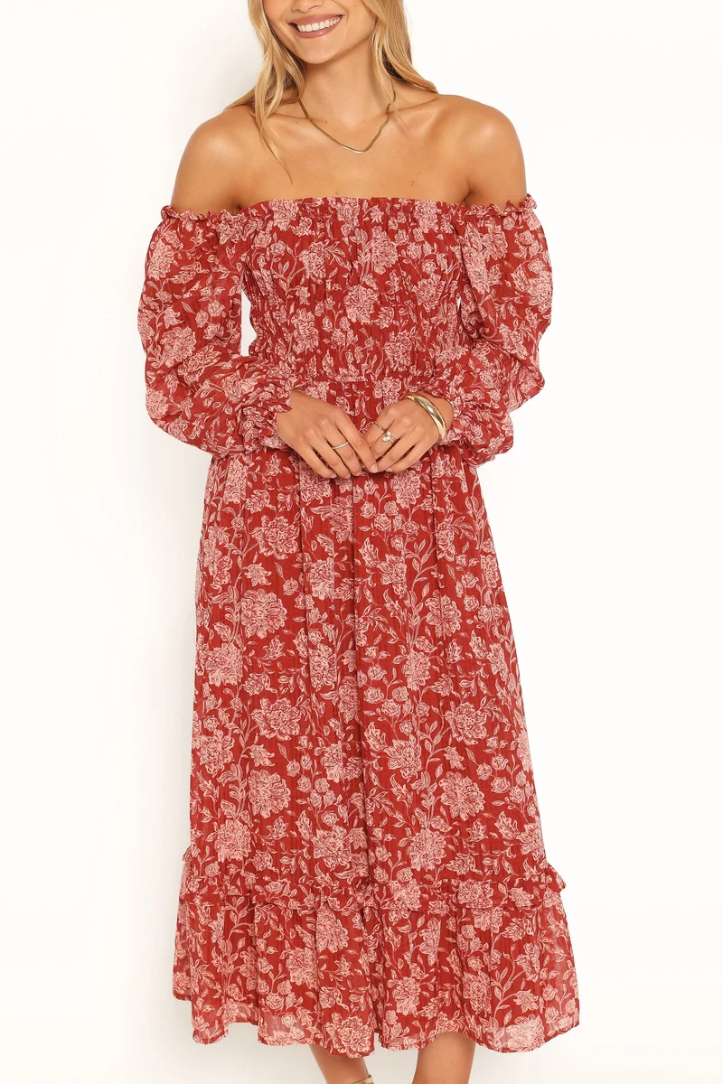 Aine Midi Dress - Red Floral