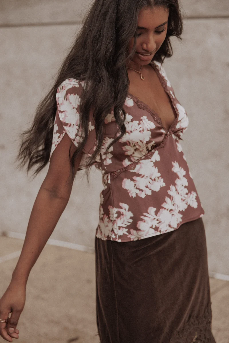 Owen Lace Insert Top - Pink Rum Floral