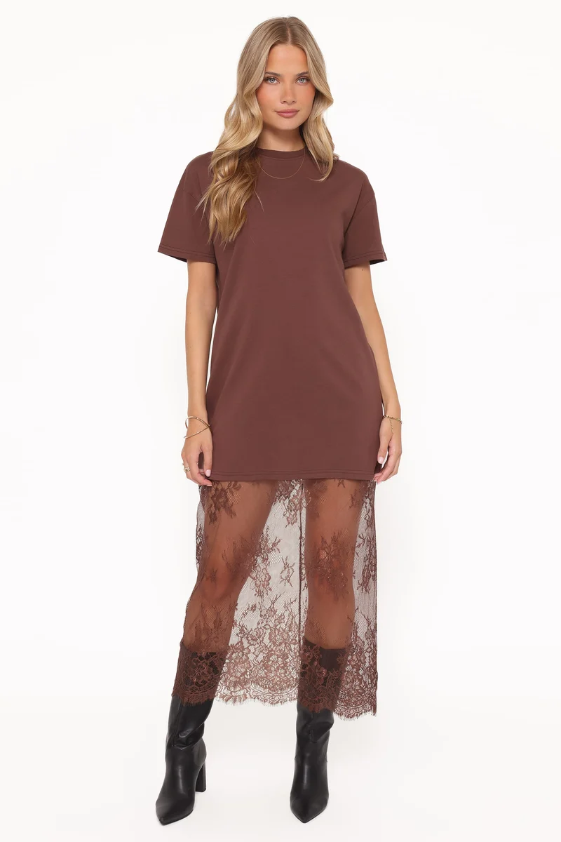 Kella Short Sleeve Lace Maxi Dress - Brown