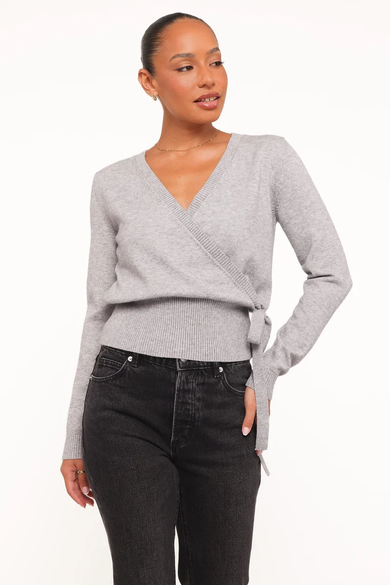 Marshall Wrap Knit Sweater - Grey