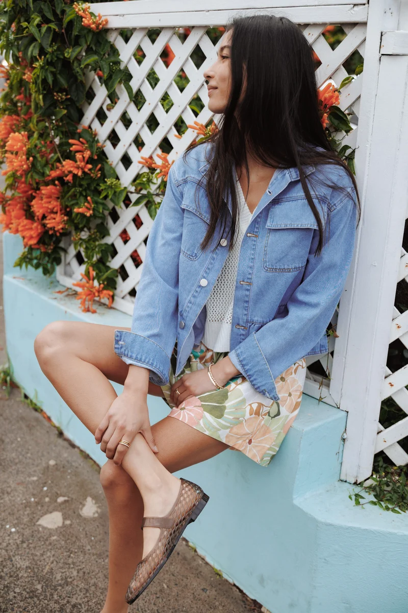 Darna Peplum Denim Jacket - Medium Wash