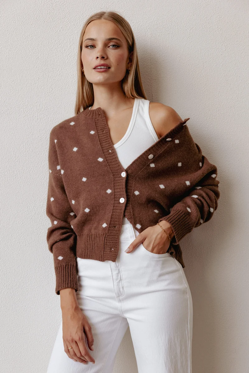 Karia Polka Dot Cardigan - Brown