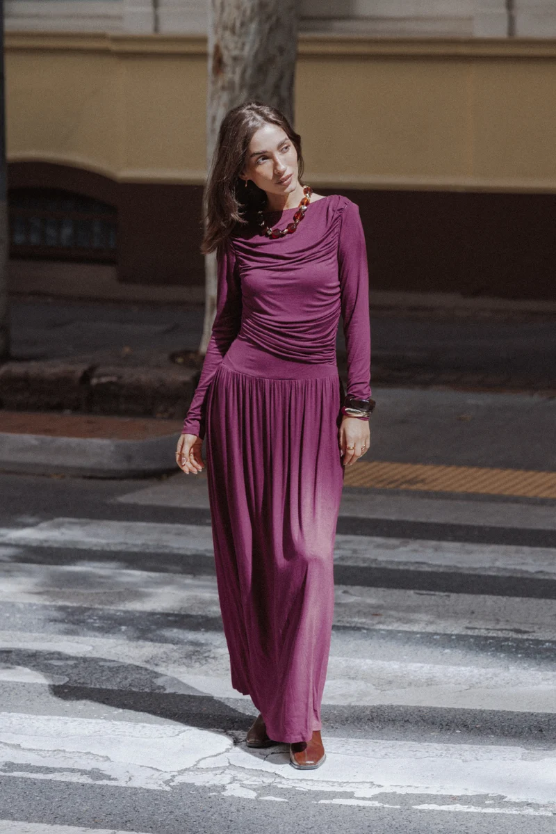 Shirley Long Sleeve Maxi Dress - Burgundy