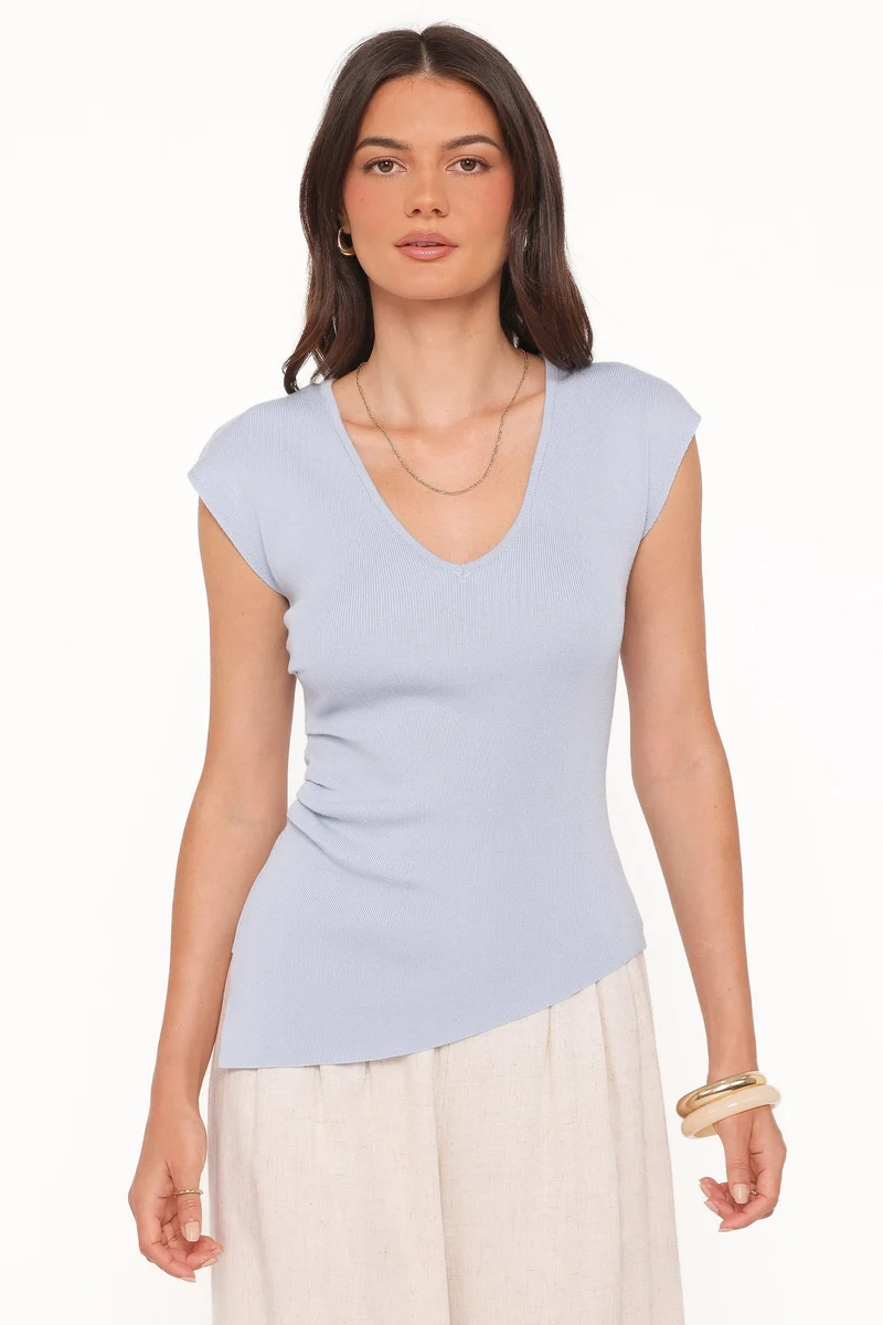 Tori Side Cinch Knitted Top - Light Blue