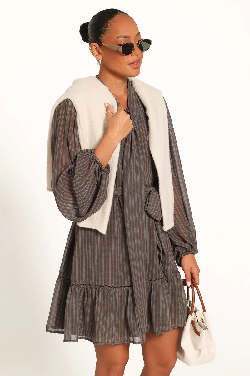 Janis Long Sleeve Mini Dress - Green Stripe