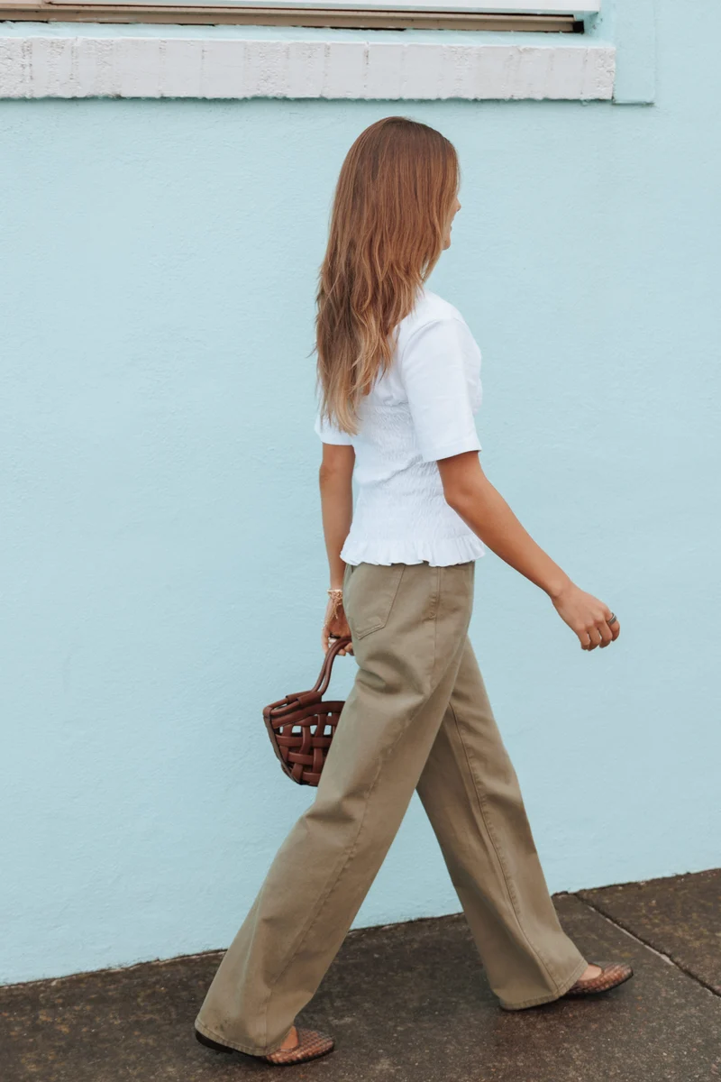 Ailis Wide Leg Jean - Sage Green