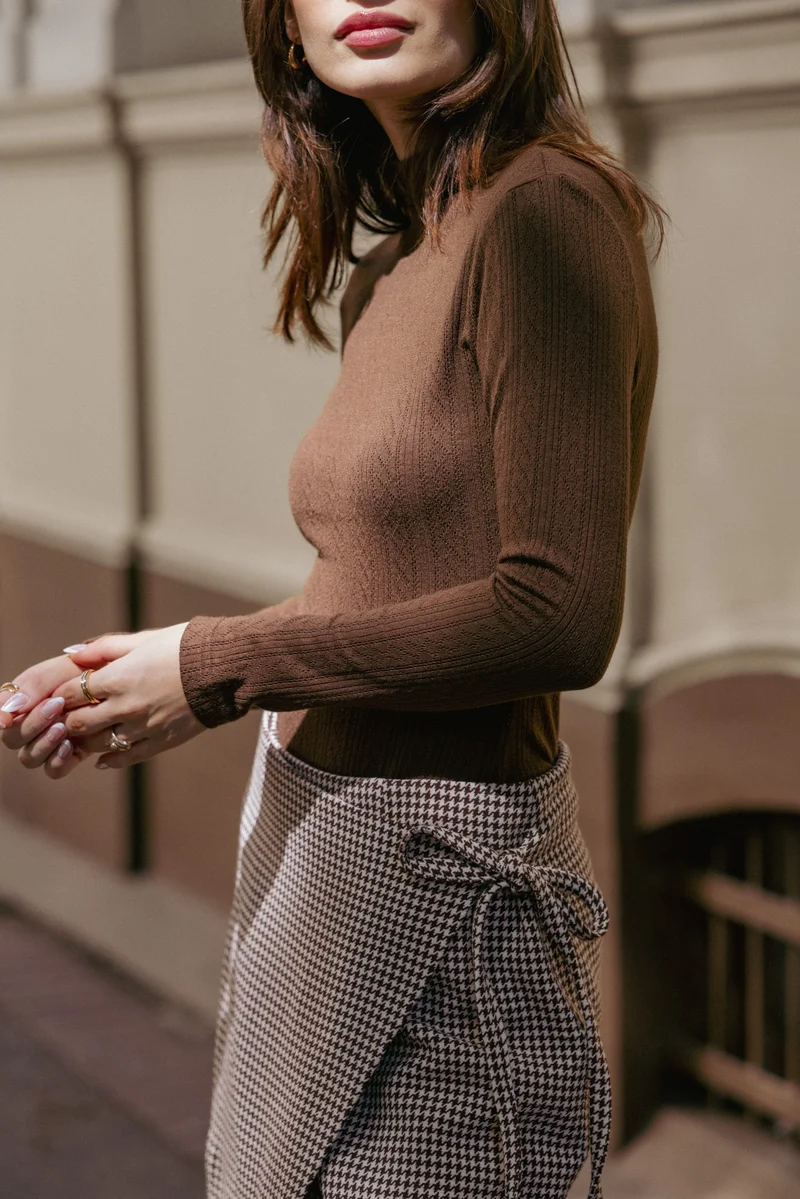 Aquila Pointelle Knit Top - Chocolate