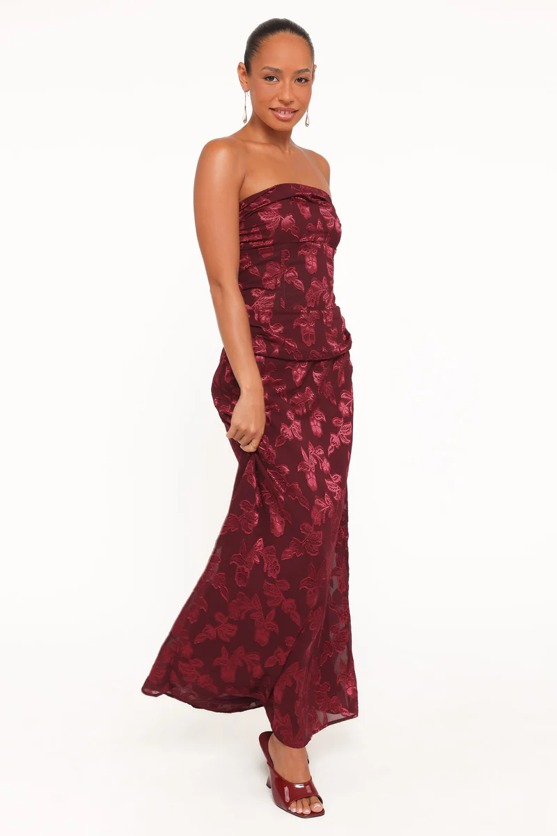 Keira Strapless Maxi Dress - Burgundy