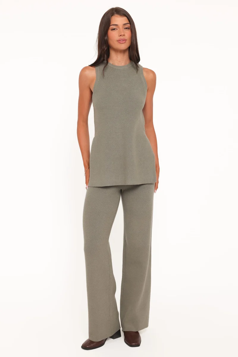 Ellory Knitted Pant Set - Olive