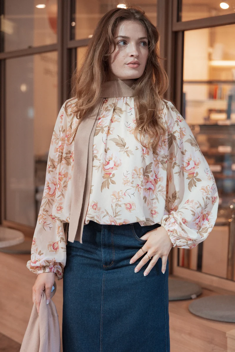 Dallas Long Sleeve Top - Cream Floral