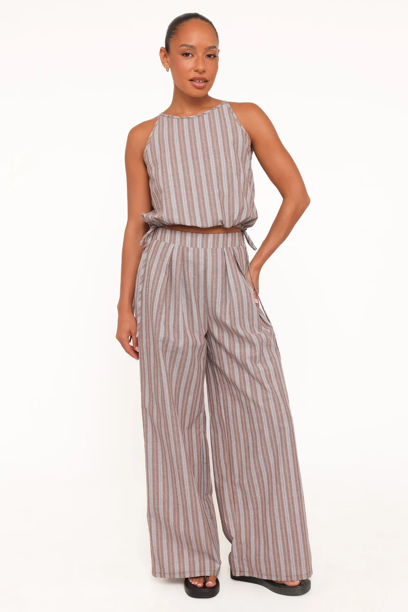 Avire Pant Set - Beige Blue Stripe