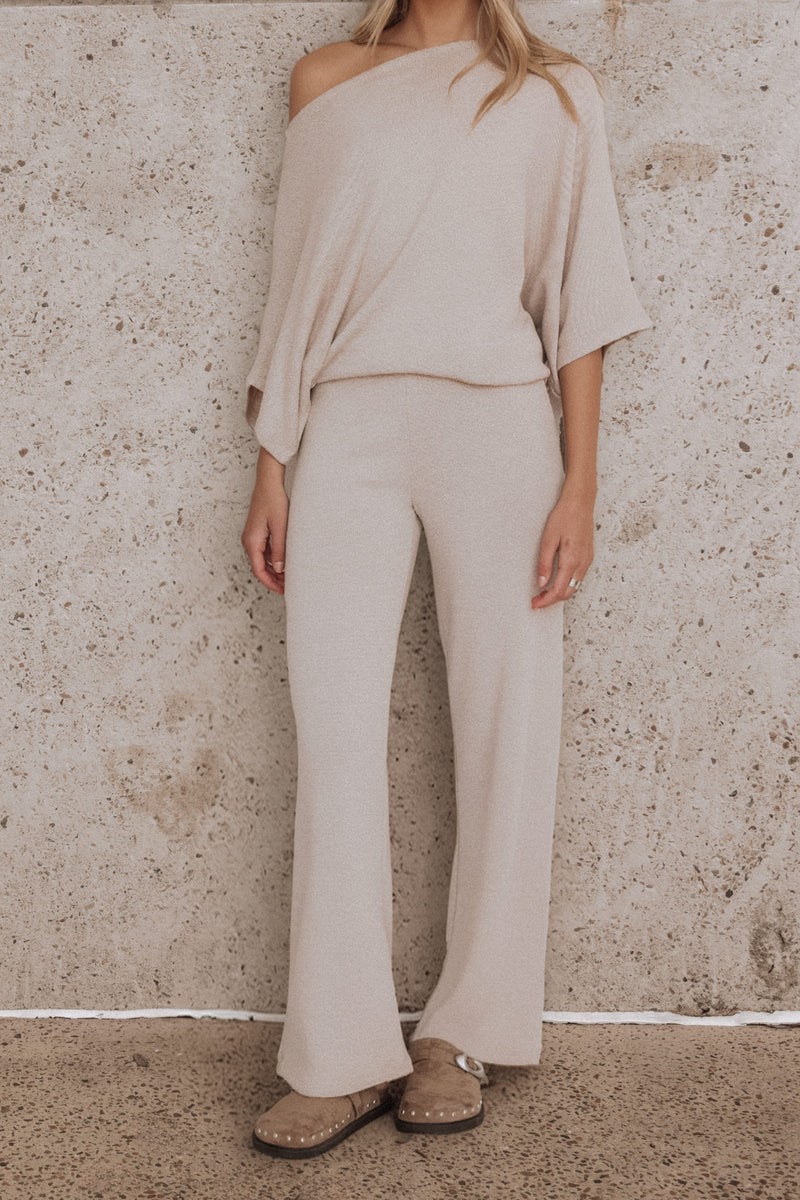 Salome Lightweight Knit Pant Set - Beige