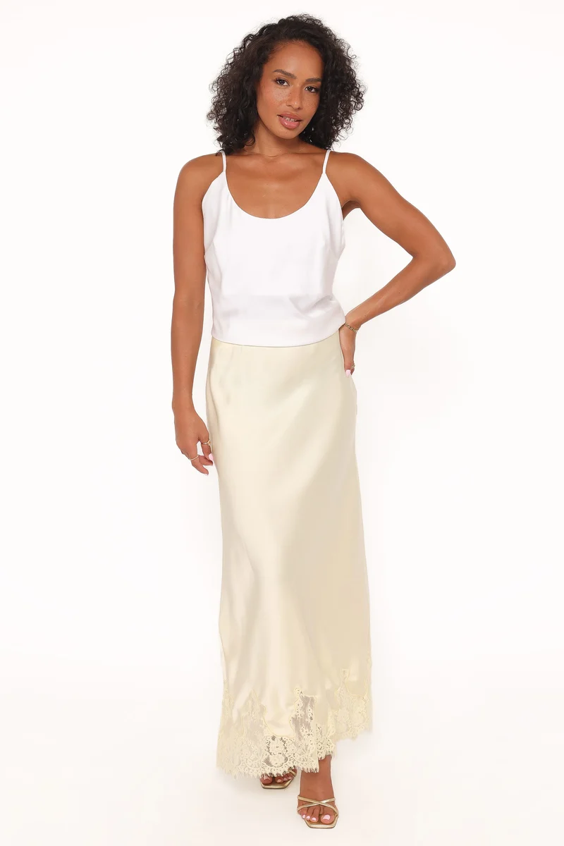 Alira Lace Trim Midi Skirt - Yellow
