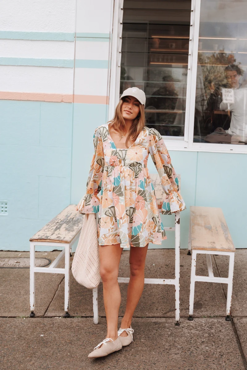 Aruna Mini Dress - Retro Orange Floral