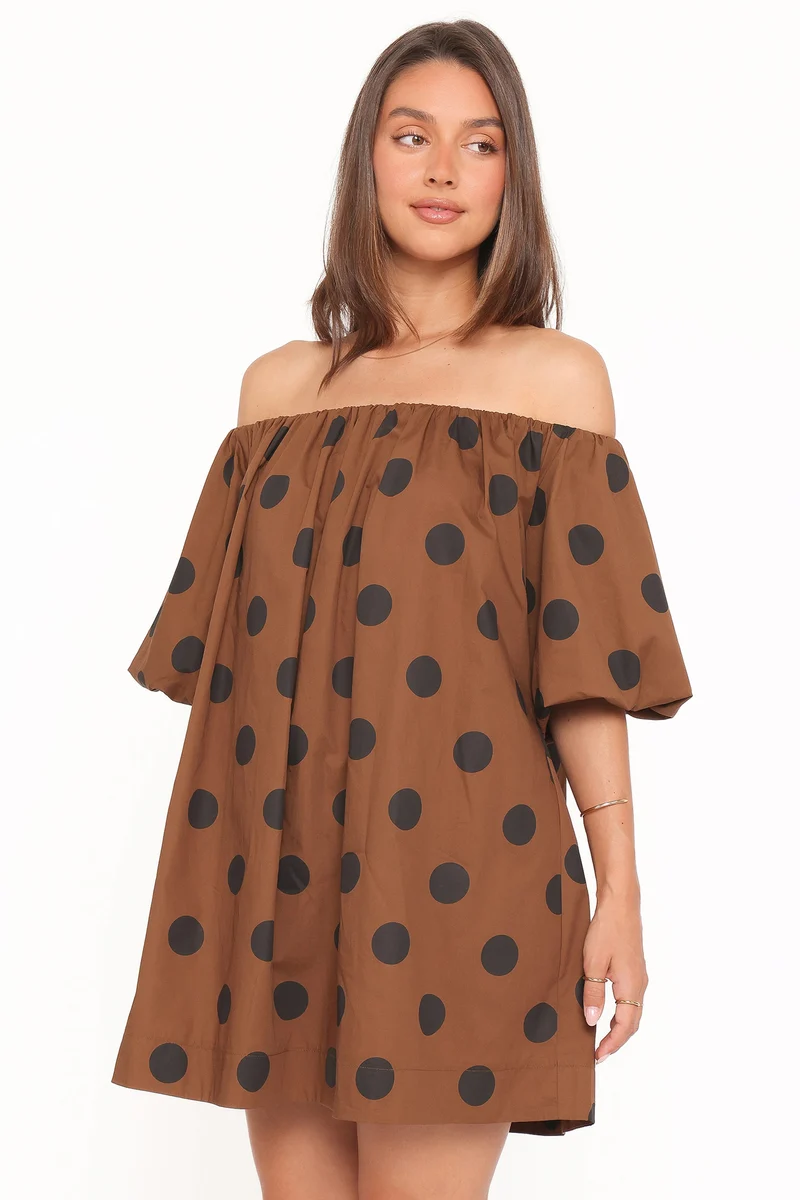 Eddie Mini Dress - Brown Polka Dot